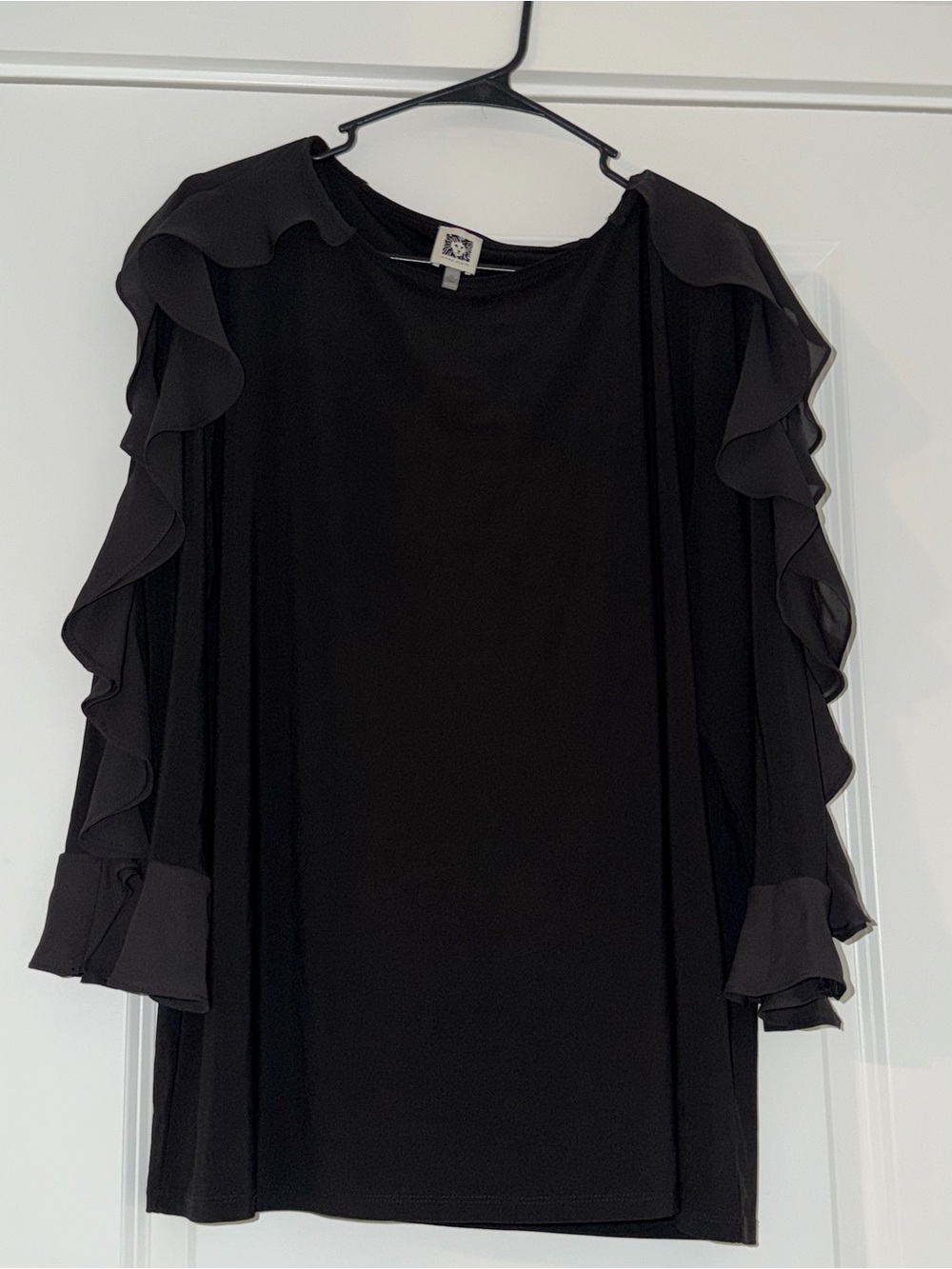 Anne Klein XL Black Cold Shoulder Ruffle Sleeve Blouse
